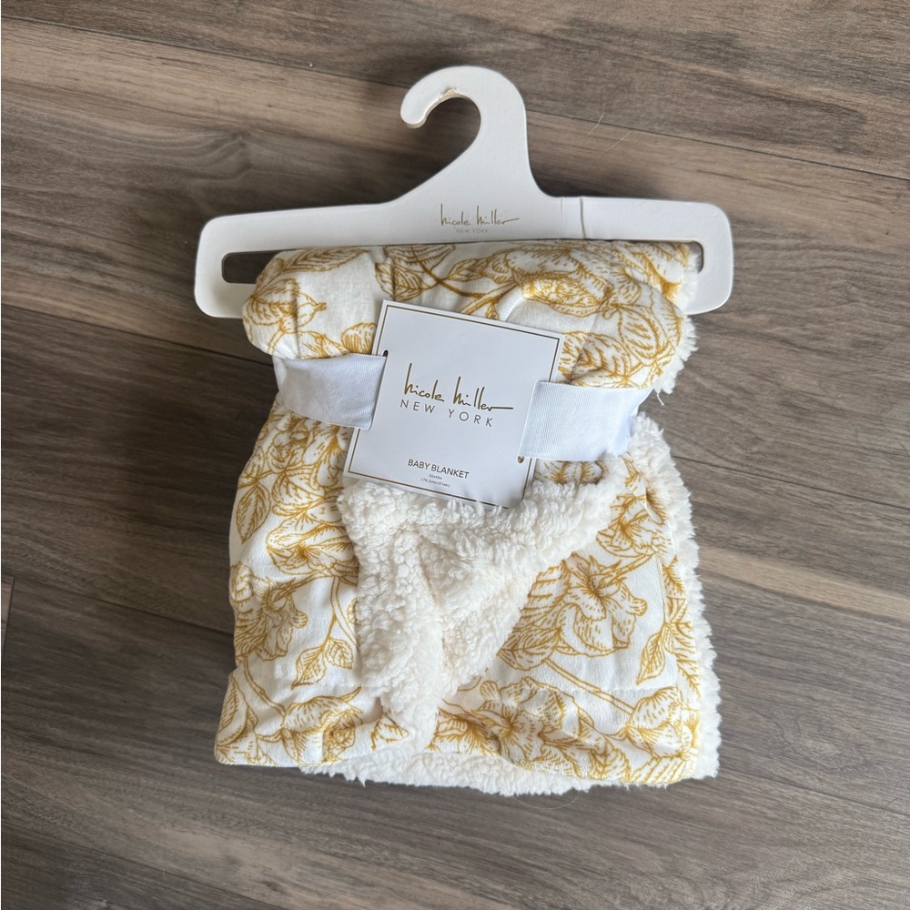 Nicole Miller Cream and Gold Floral Baby Blanket